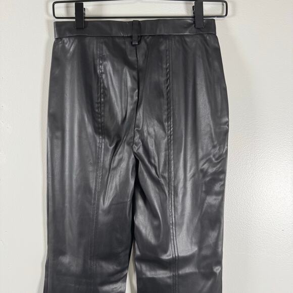 Jason Wu Black Faux Leather Stretch Mid Rise Straight Slim Pants Split Leg Sze S - Picture 7 of 11